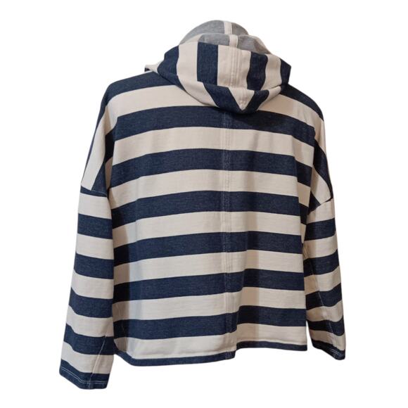 LOFT Lightweight Jacket S Moto Zip Hoodie Cotton Blue Cream Striped Coastal Trip - Picture 4 of 10